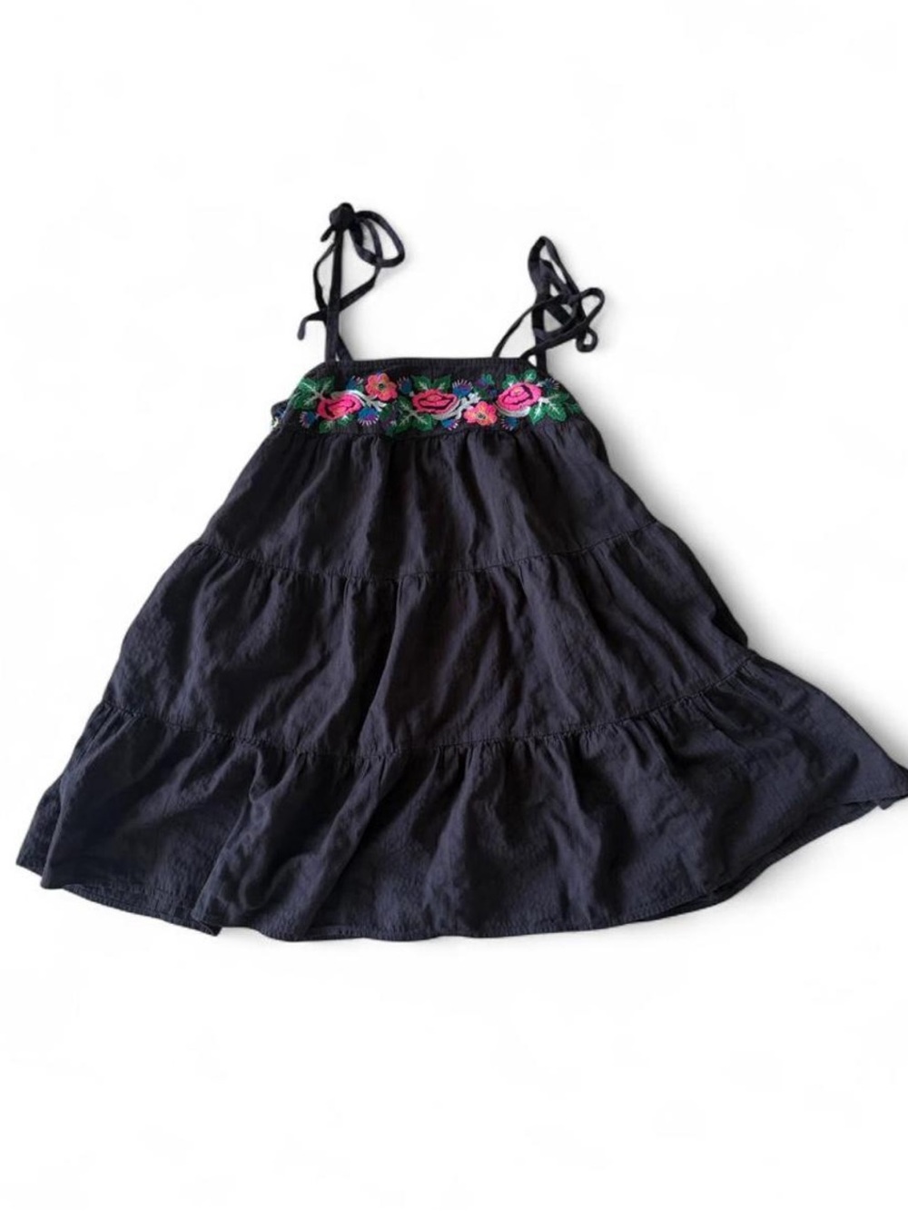 Urban Outfitters Black Tiered Sundress with Floral Embroidery